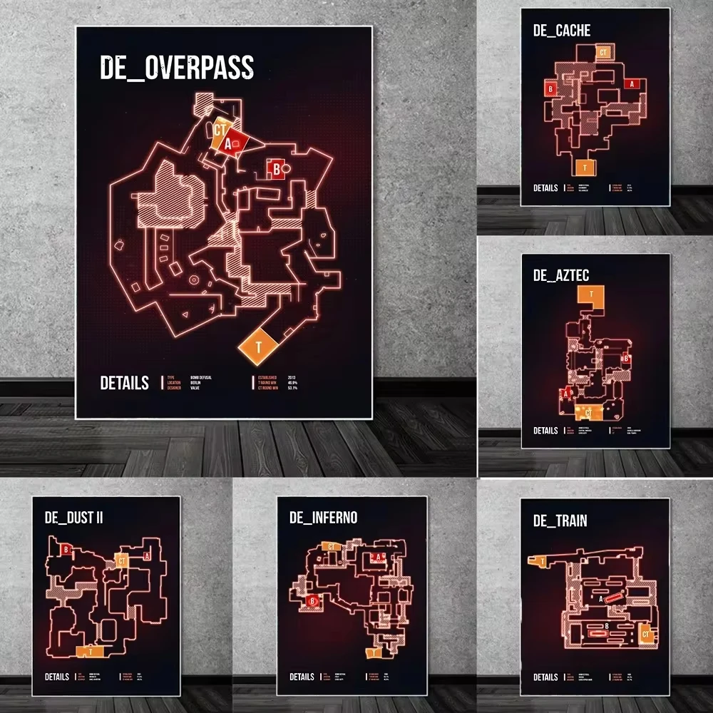 Csgo Map First Person Shooting Game Poster Prints For Boys Bedroom Living Room Home Decor Abstract Canvas Painting