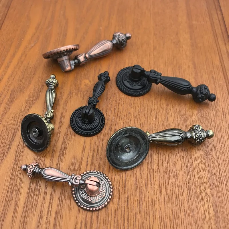 Retro Bronze Kitchen Cabinet Knobs Cupboard Door Handles Vintage Wardrobe Furniture Handle Jewelry Box Drawer Pulls Door knocker