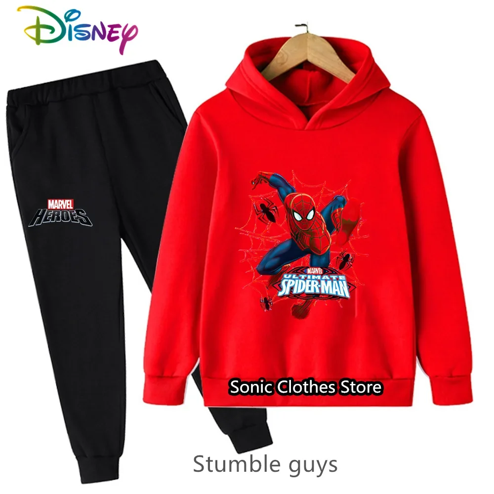

Spiderman Disney Children's Hoodie Set Autumn Clothes Anime Girls Clothes Activewear