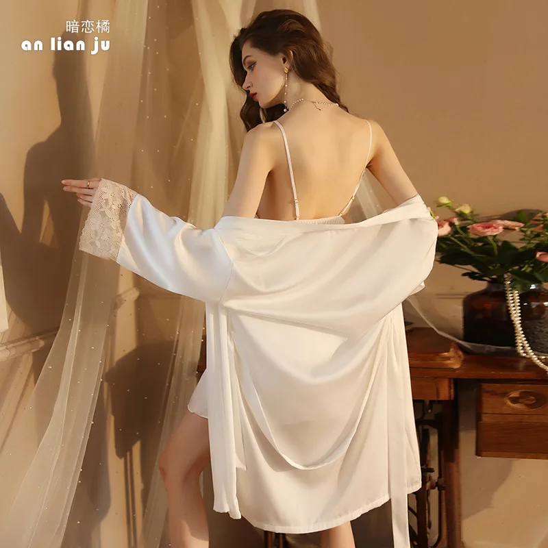 

Пижама Feminino, женская одежда для сна, новый атласный халат на шнуровке с длинными рукавами, ночная рубашка, домашняя одежда, внешний халат, ночное платье