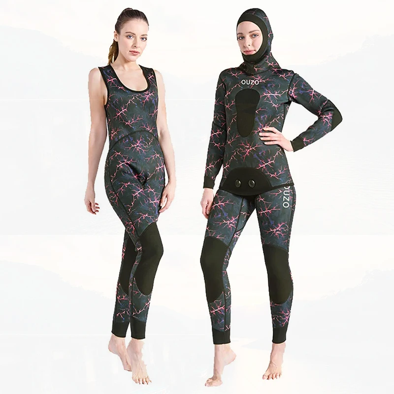 

3mm Camouflage Wetsuit Long Sleeve Fission Neoprene Submersible Diving Women Keep Warm Tops And pants