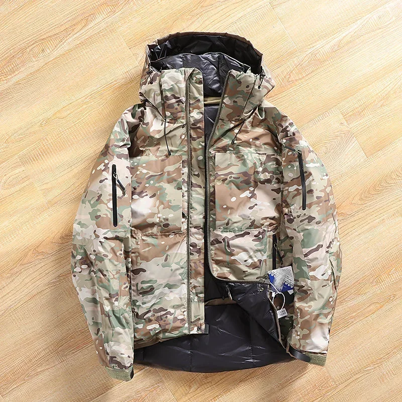 Outdoor Mountaineering Ski Thickened Down Jacket Windbreaker arc Hooded Warm Waterproof And Windproof Tactical Camouflage Jacket