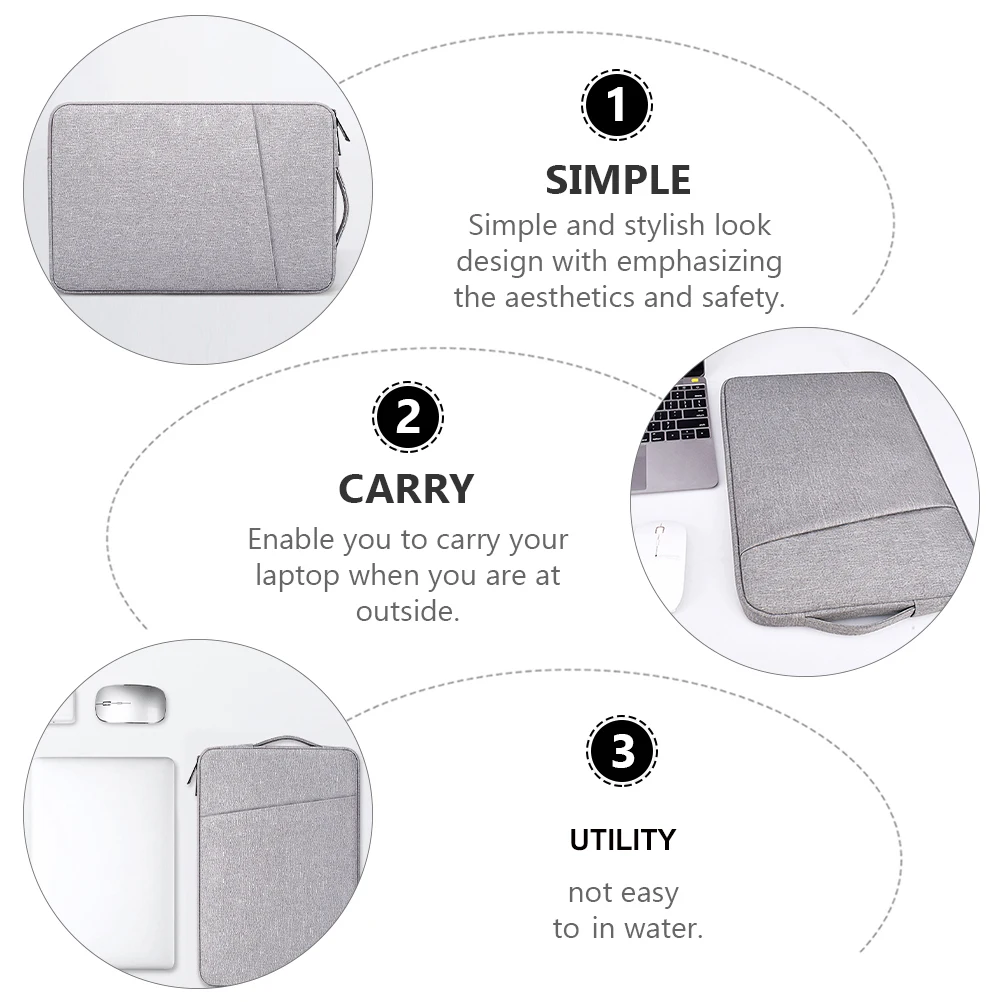 Laptop Protective Cover Lightweight Thin Waterproof Scratch Resistant Notebook Bag Storage Pouch Light Grey Computer Pouch