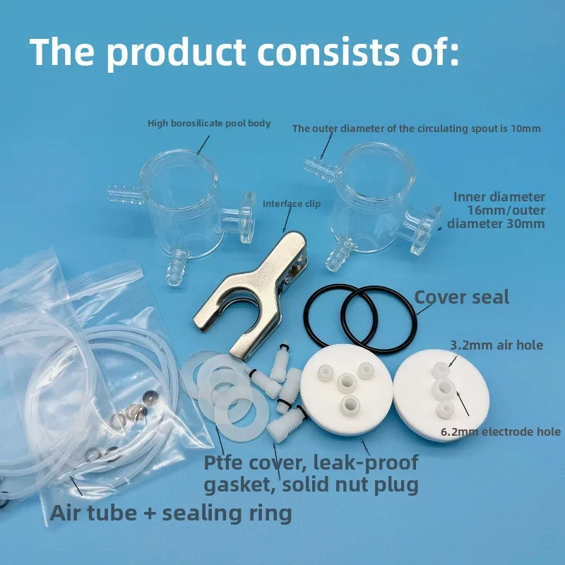 H Type Replaceable Membrane Sealed Electrolysis Cell Electrolyte Circulating Inlet Outlet Three Electrode System