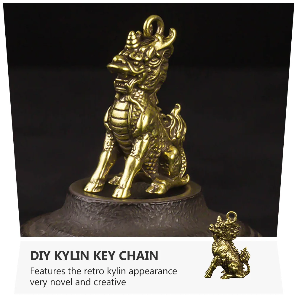 

Brass Kylin Ornament Creative Pendant Bag Car Key Decoration Mini Desktop Adornment Durable Material Small Desktop Decor