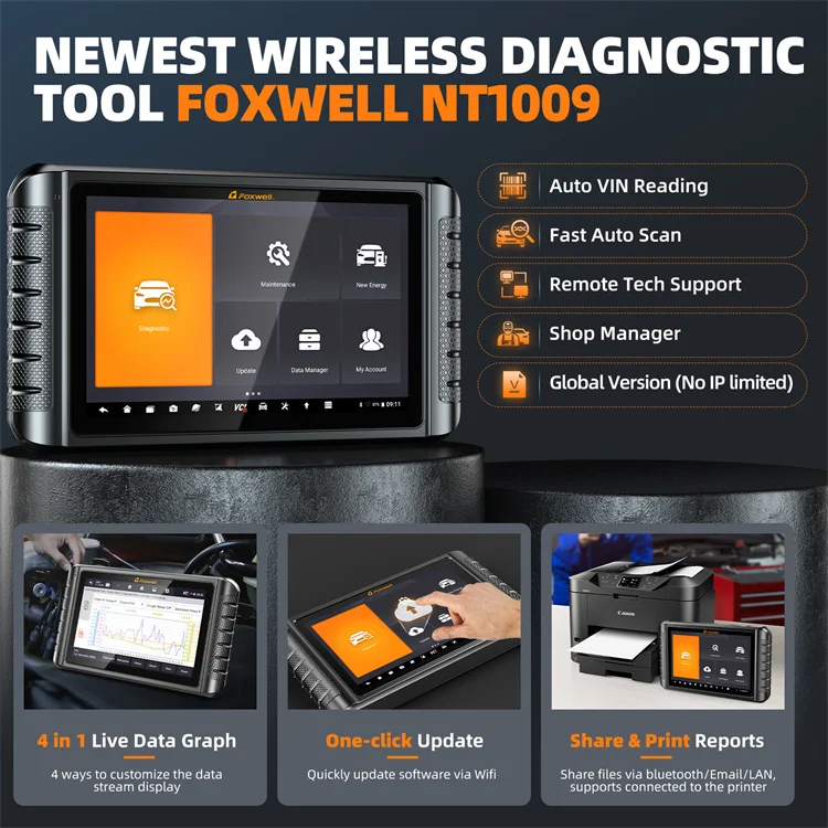 FOXWELL NT1009 Automotive Full System Diagnostic Tool New Energy Vehicle Tester OBDII Reading Card