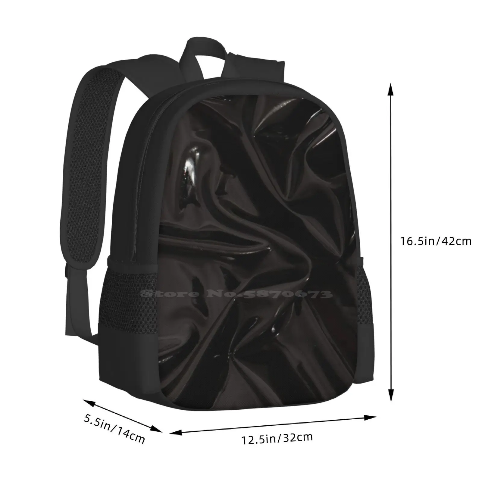 Mochila de látex preto brilhante para estudante, Laptop Travel Bag, Mochila escolar