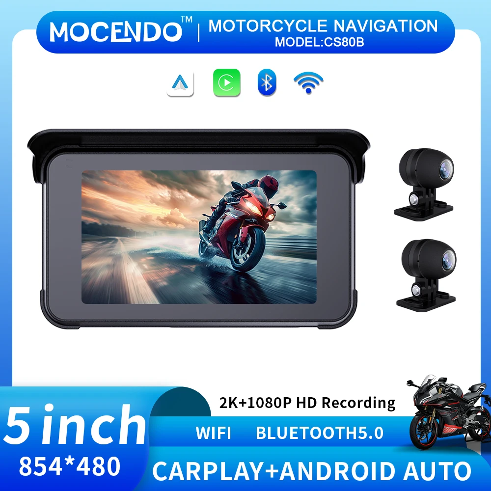 5inch Motorcycle GPS Navigation Wireless Carplay Android Auto Waterproof DVR Drive Recorder Moto Monitor WIFI