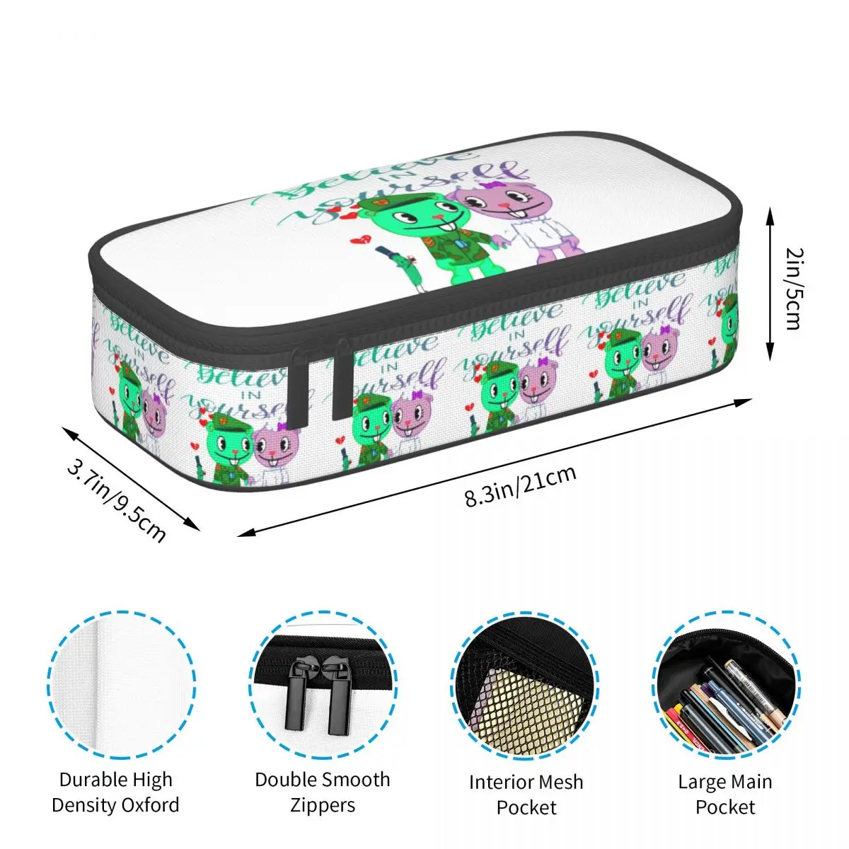 Flippy Giggles Happy Tree Friends Magisches Federmäppchen für Studenten, Schule, Stiftbox, Bleistiftbeutel, Schreibwaren, Stifthalter-Tasche