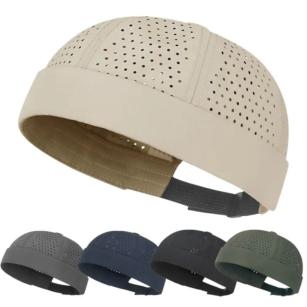 New Mesh Brimless Skullies Cap Adjustable Solid Color Docker Hat Casual Breathable Hip Hop Cap Unisex