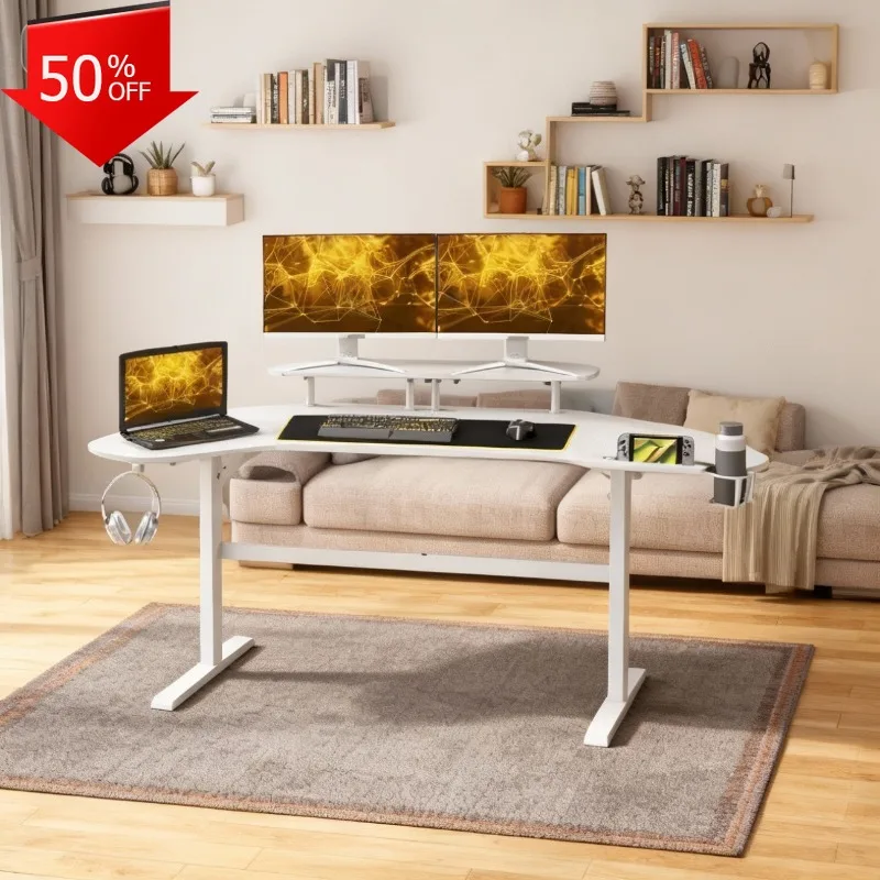 Furniture Led Lights Computer Desk Lift Up Table Removable Bureaux Gaming Chair Laptop Computers Headphones Keyboard Sofa Makeup