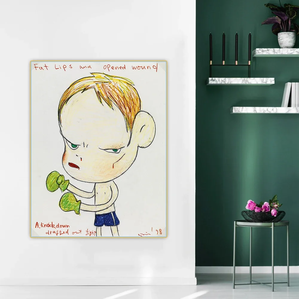 Yoshitomo Nara《A knock down》Cartoon Japanese Canvas Art Oil Painting Aesthetic Artwork Picture Wall Decor Home Decoration