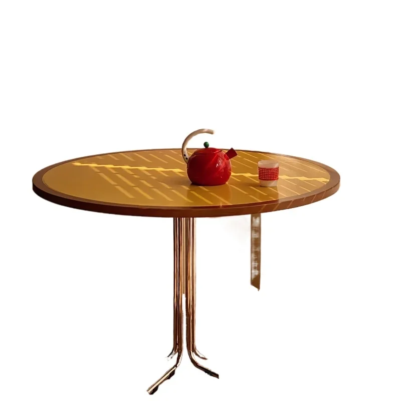 

Round ball trick series, solid wood stainless steel dining table, retro dining table