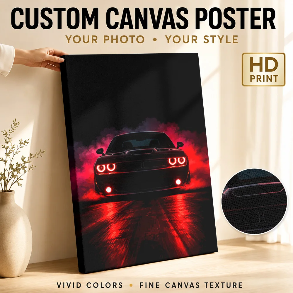 American Challenger SRT Hellcat Black Muscle Car Canvas Posters 3D Wall Decor With Customized Photo For Lounge Ideal Driver Gift