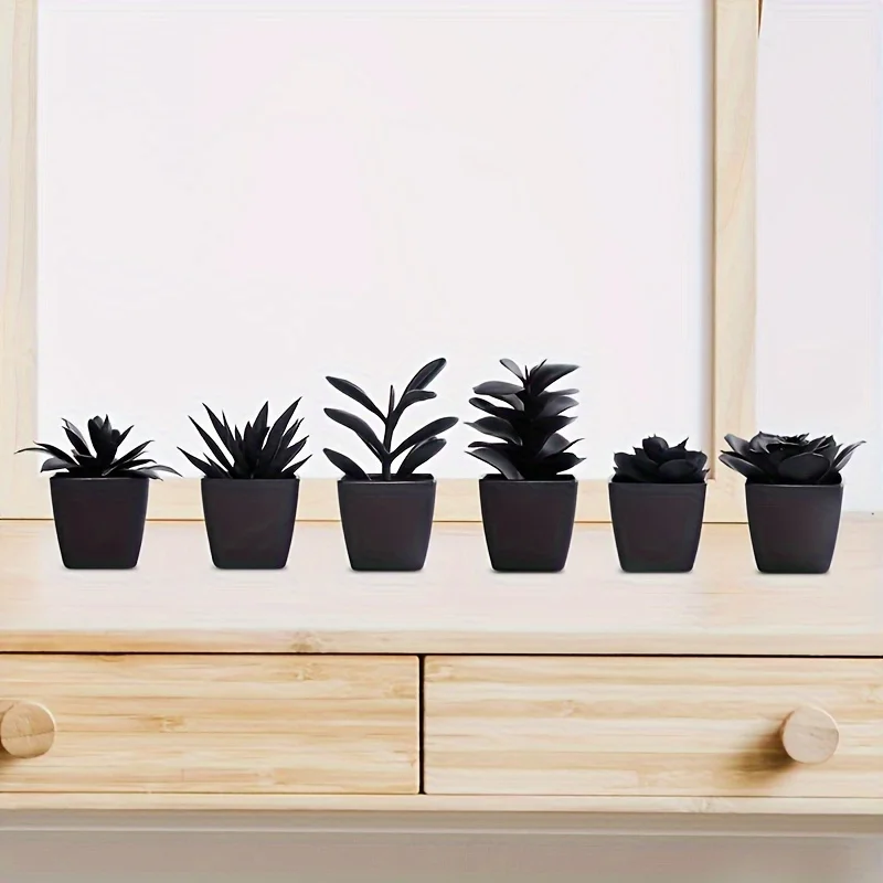 6PCS Simulation Black Department Fleshy, Living Room Study Porch, Indoor And Outdoor Home Decoration