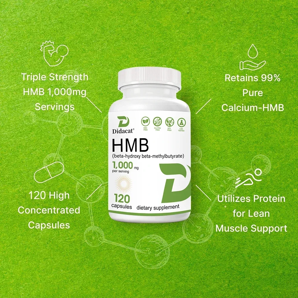 HMB Supplement for Muscle Growth, Retention and Lean Muscle Mass, Energy, for Men, Vegetarian Capsules