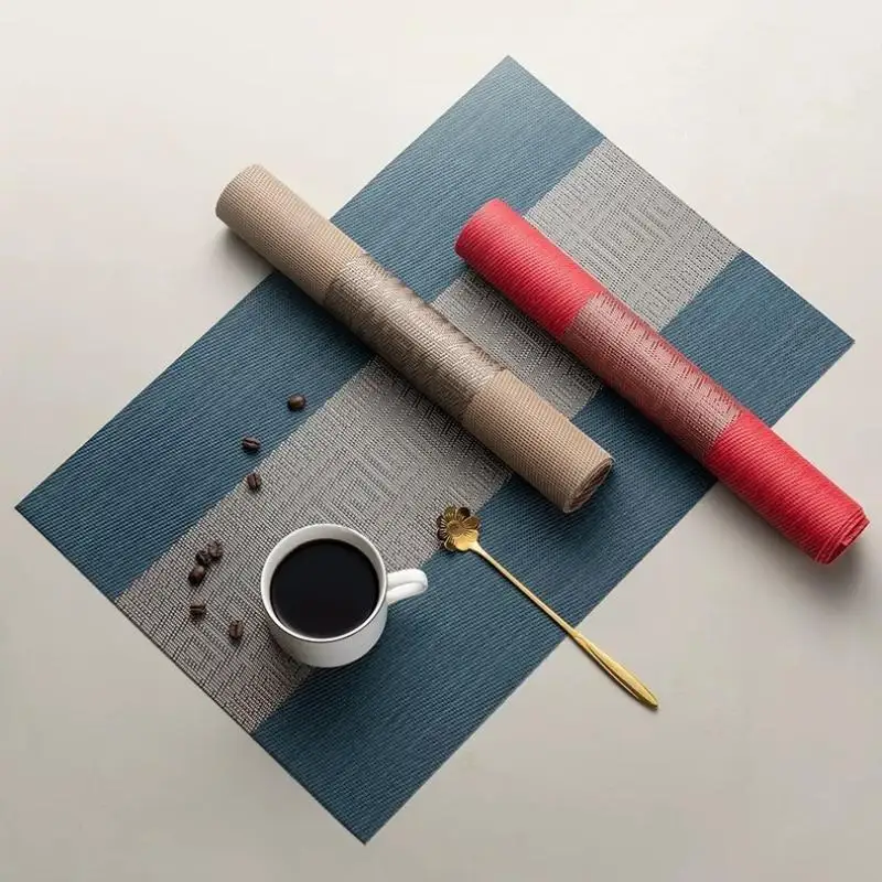 Chinese Style PVC Table Mat Woven Waterproof And Oil-proof Non-slip Light Luxury Table Mat Simple Household Cup Mat 45x30cm