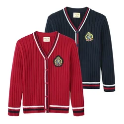 5-14 Yrs Red Unisex Girls Sweater Buttons Jacket Boy's Coat Cardigan 5 6 8 9 10 12 14 Years Old Kid's Clothes OBC225135