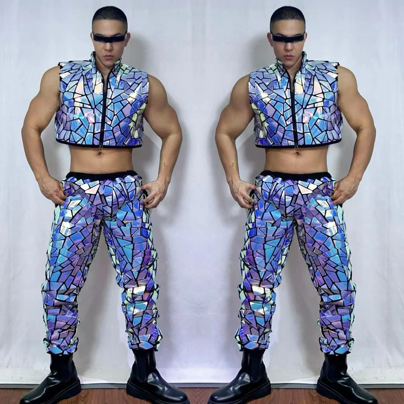 Muscle Man Bunte Spiegel Pole Dance Kleidung Männer Sexy Gogo Tänzerin Kostüme Bar Nachtclub Dj Ds Jazz Dance Outfit XS8534