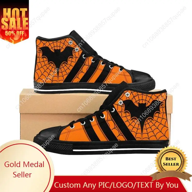 

Halloween Spiderweb Bat Creepy Spooky High Top Sneakers Mens Womens Teenager Canvas Sneaker Casual Couple Shoes Custom Shoe