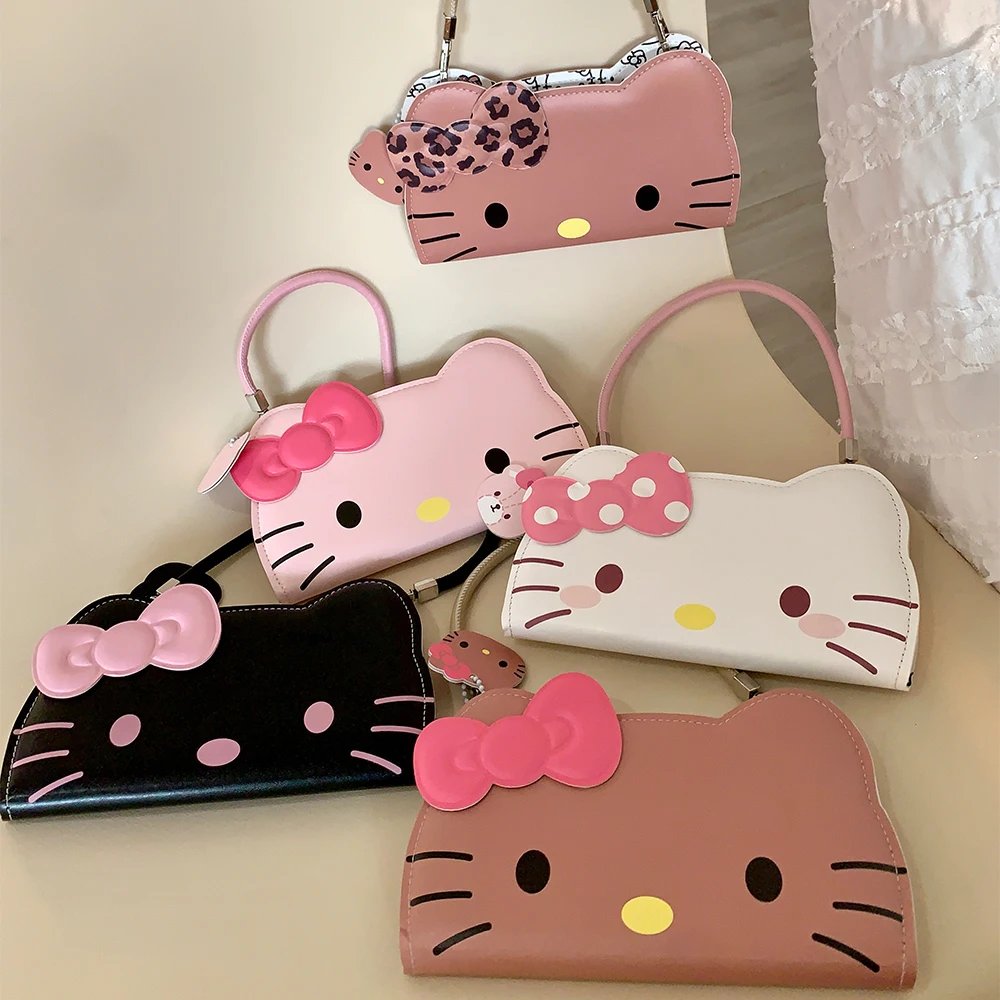 

Newest ins Y2K Girl Hello Kitty Leather Phone Case For iPhone 16 15 14 13 Pro Max Tote Lanyard Flip Stand Protective Cover Gifts