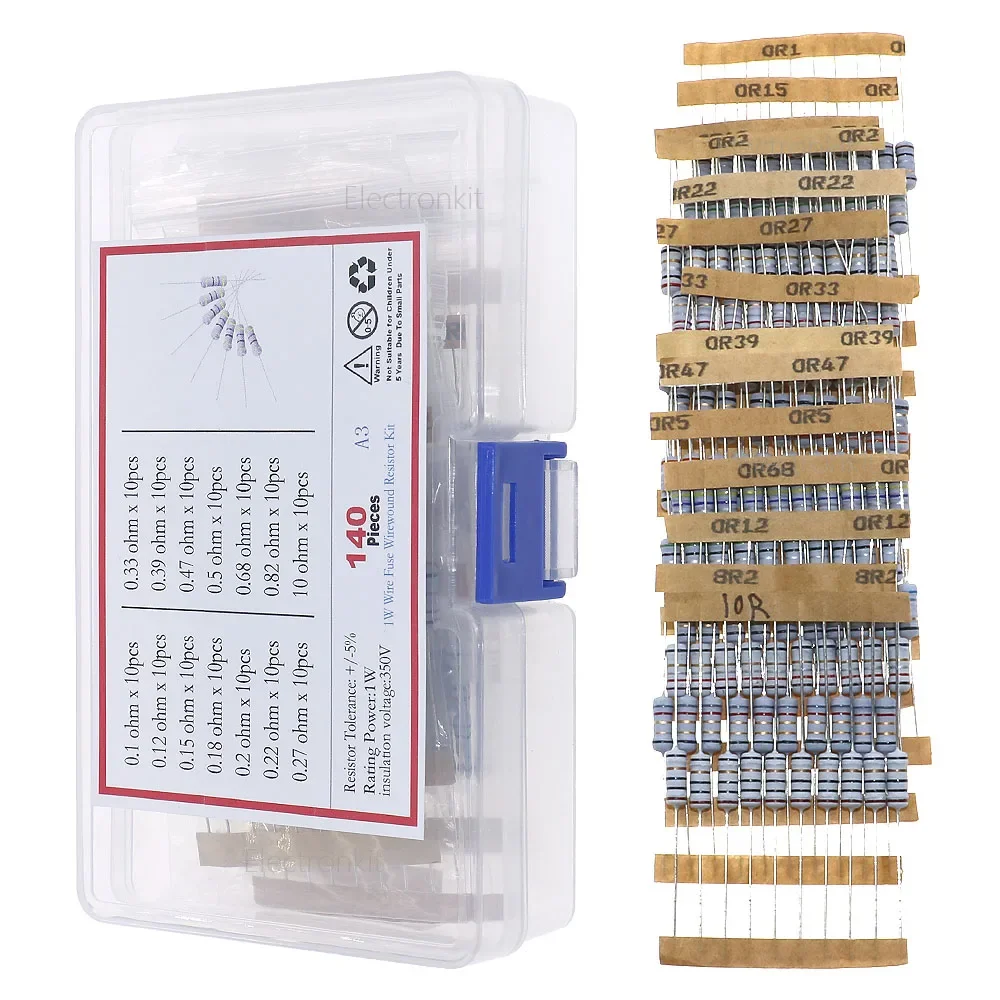 140Pcs 14Value 1W Fuse Wirewound Resistor kit 0.1ohm 0.12R 0.15R 0.18R 0.2R 0.22R 0.27R 0.33R 0.39R 0.47R 5 0.68R 0.82R 10ohm