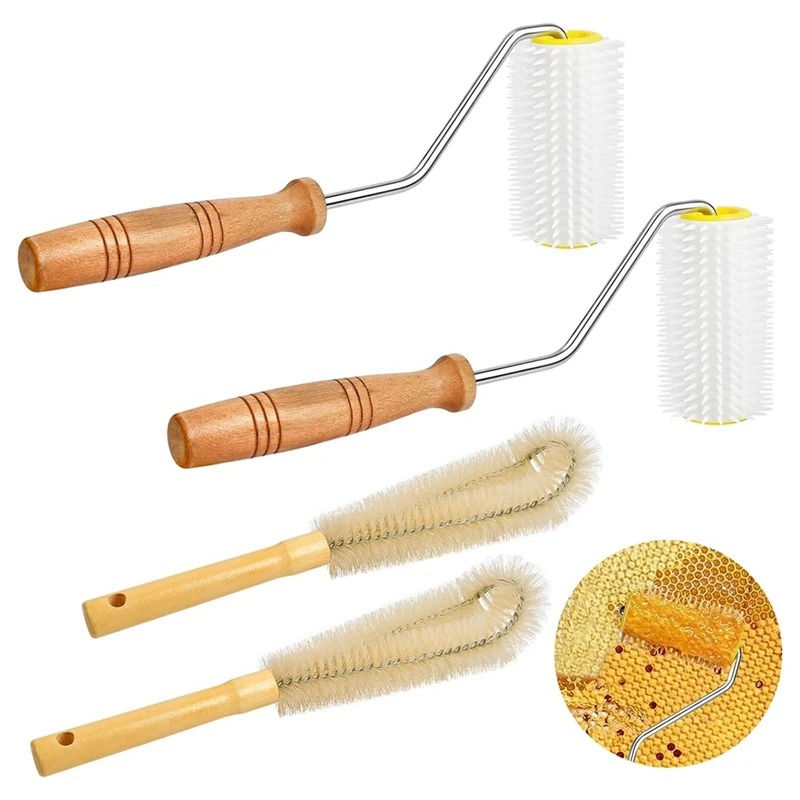 

4 Pcs Honey Extractor Uncapping Needle Roller Tool With Wood Handle For Beekeeper, Honey Extractor Spinner Easy Install