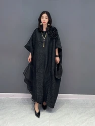 2024 Autumn New Elegant Solid Color Loose Flower Long Dress Women Fashion Half Sleeve Dress Wholesale J558