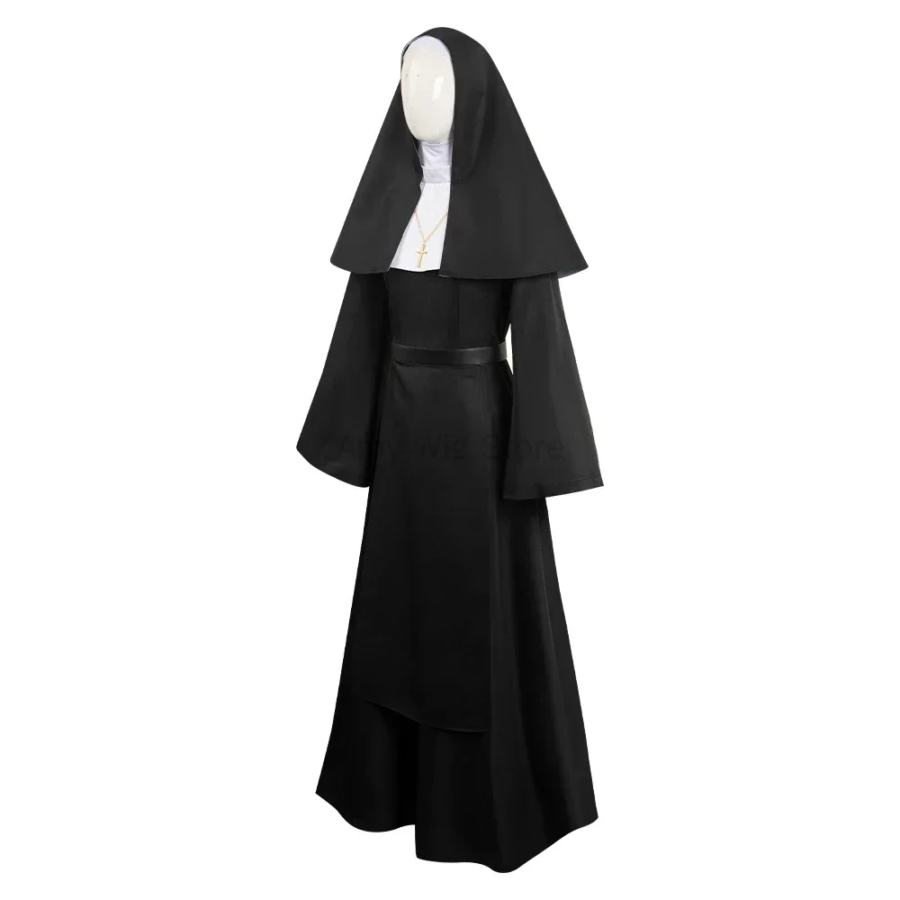 Nun Costume for Women Scary Halloween Costumes Plus Size Nun Outfit for Party Unisex Men Priest Cosplay Long Dress Adult Ghost view 2