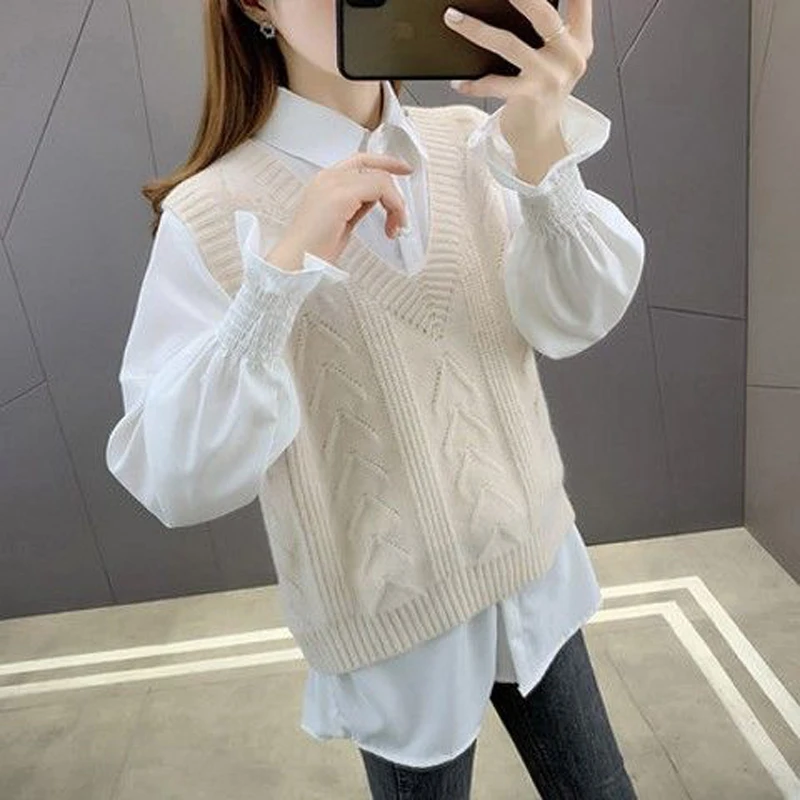 2024 New Sweater Women\'s Knitted Vest Fashion Knitted Jacket Fashionable Loose Sleeveless Sweater Korean Style