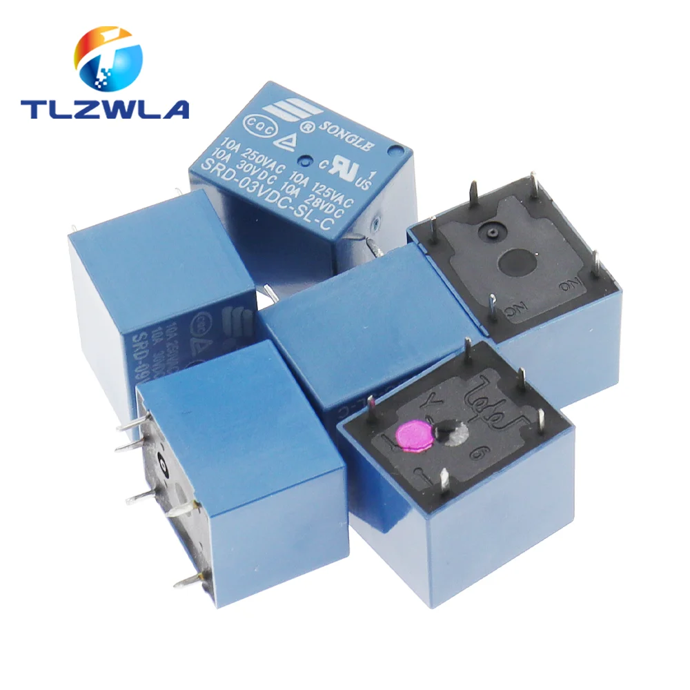 10Pcs Relays SRD-03VDC-SL-C SRD-05VDC-SL-C SRD-06VDC-SL-C SRD-09VDC-SL-C SRD-12VDC-SL-C 3V 5V 6V 9V 12V 24V 48V 10A 250VAC 5PIN