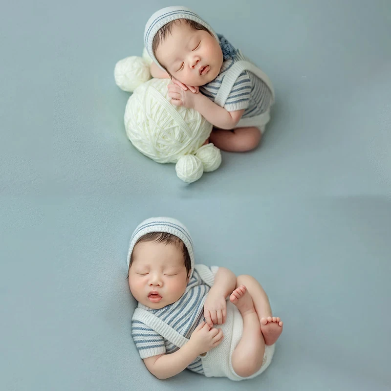 Accesorios de fotografía para recién nacido, conjunto de disfraz de punto con sombrero de Bola de Pelo, Fondo de estudio infantil, accesorios para sesión de fotos