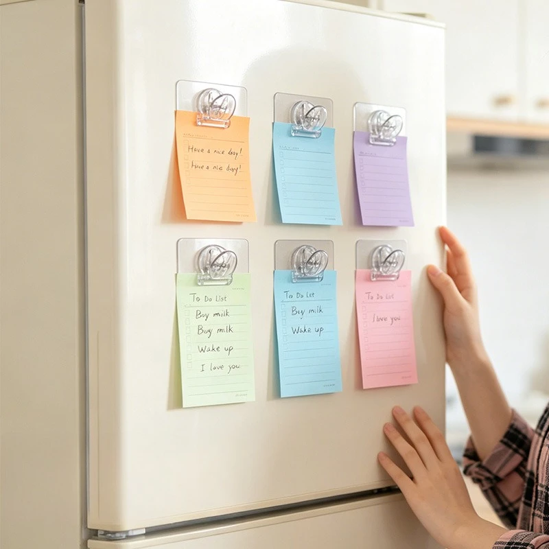 10Pcs Transparent No Drill Self-adhesive Fridge Clip Wall Memo Note Holder Snack Bag Sealer Document Receipt Organizer Clamp