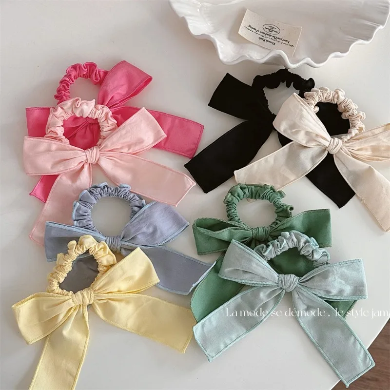 Solid color ribbon bow knot hairloop headband sweet girl hairrope high elasticity hair loop hairaccessory new style