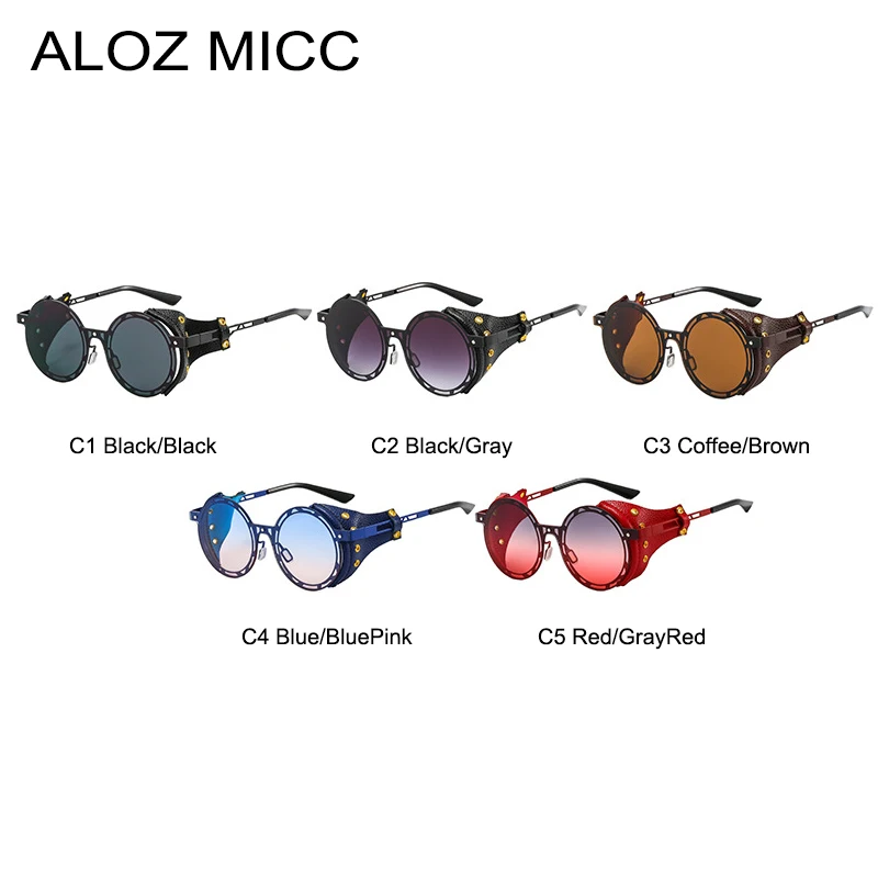 ALOZ MICC Classic Punk Round Sunglasses Women Brand Designer Vintage Leather Men Glasses Retro Fashion Goggles UV400 Eyeglasses