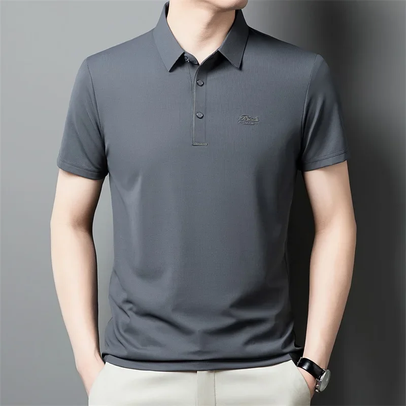 Summer New Thin Collar Solid Color Polo Versatile and Seamless Craftsmanship Short Sleeved T-shirt for Men's