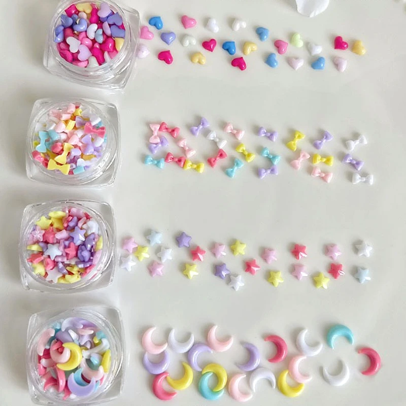 

Resin Colorful Moon Stars Love Heart Bowknot Pearl Geometric Rhinestones Crystal Nail Art Accessories Decorations Manicure Tools