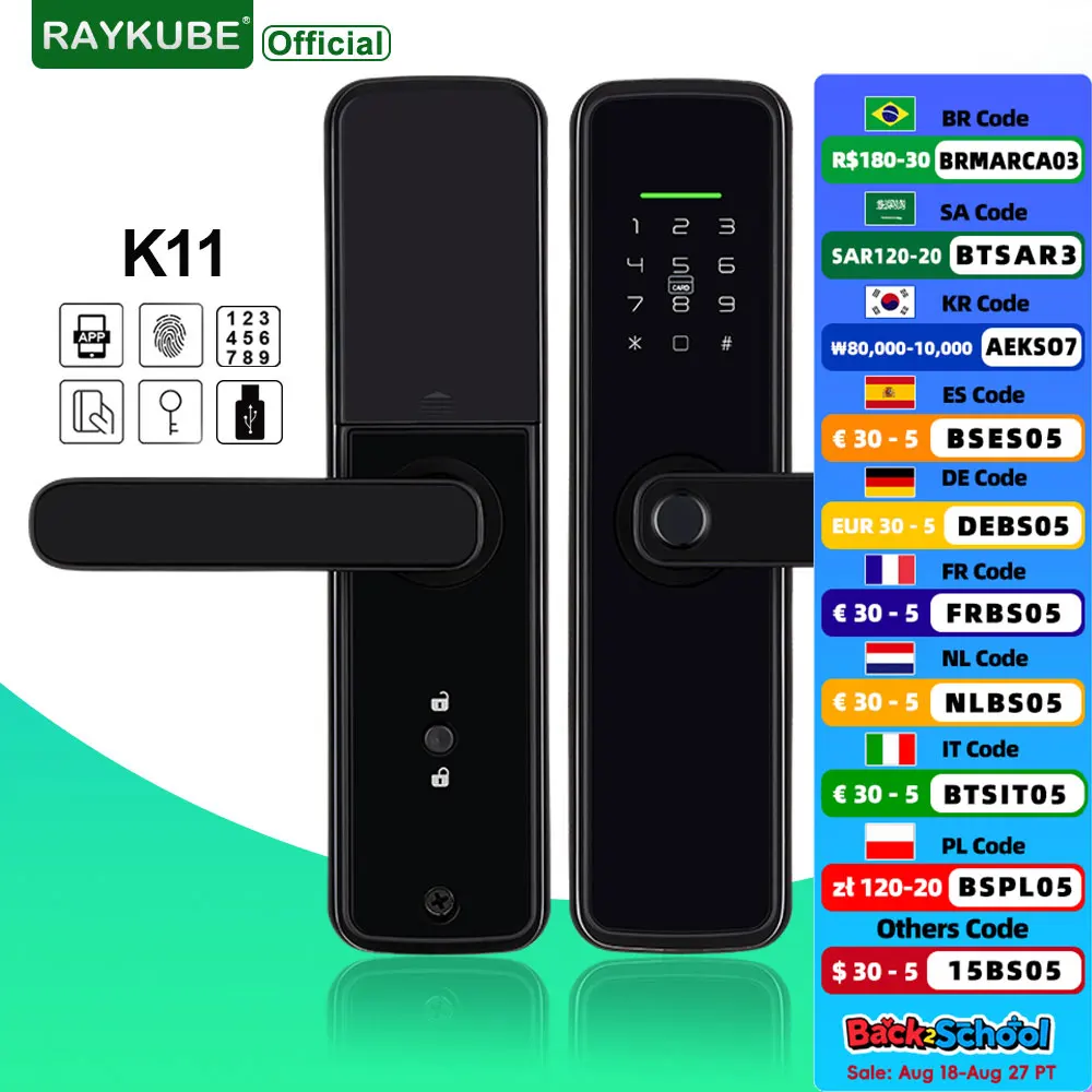 

New RAYKUBE K11 TT Lock Bluetooth Biometric Fingerprint Lock Electric Door Lock With Password/Keyless /IC Card/APP Remote Unlock
