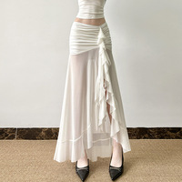Autumn new women's solid color slim fit street fashion high waist slit mesh skirt