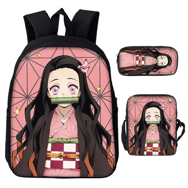 Dämonentöter Tanjiro Kamado Nezuko Agatsuma Zen'itsu Schultasche Hochwertiger Cartoon-Druck Große Kapazität Tragbare Umhängetasche – Detail 7