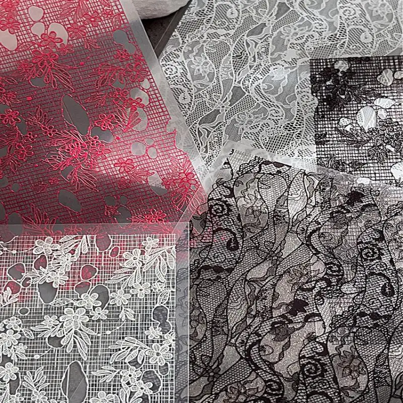 レースエンボス/フラットネイル箔黒、白転写紙セクシーなネイルアートステッカーストライプレースマニキュアデカール爪の装飾