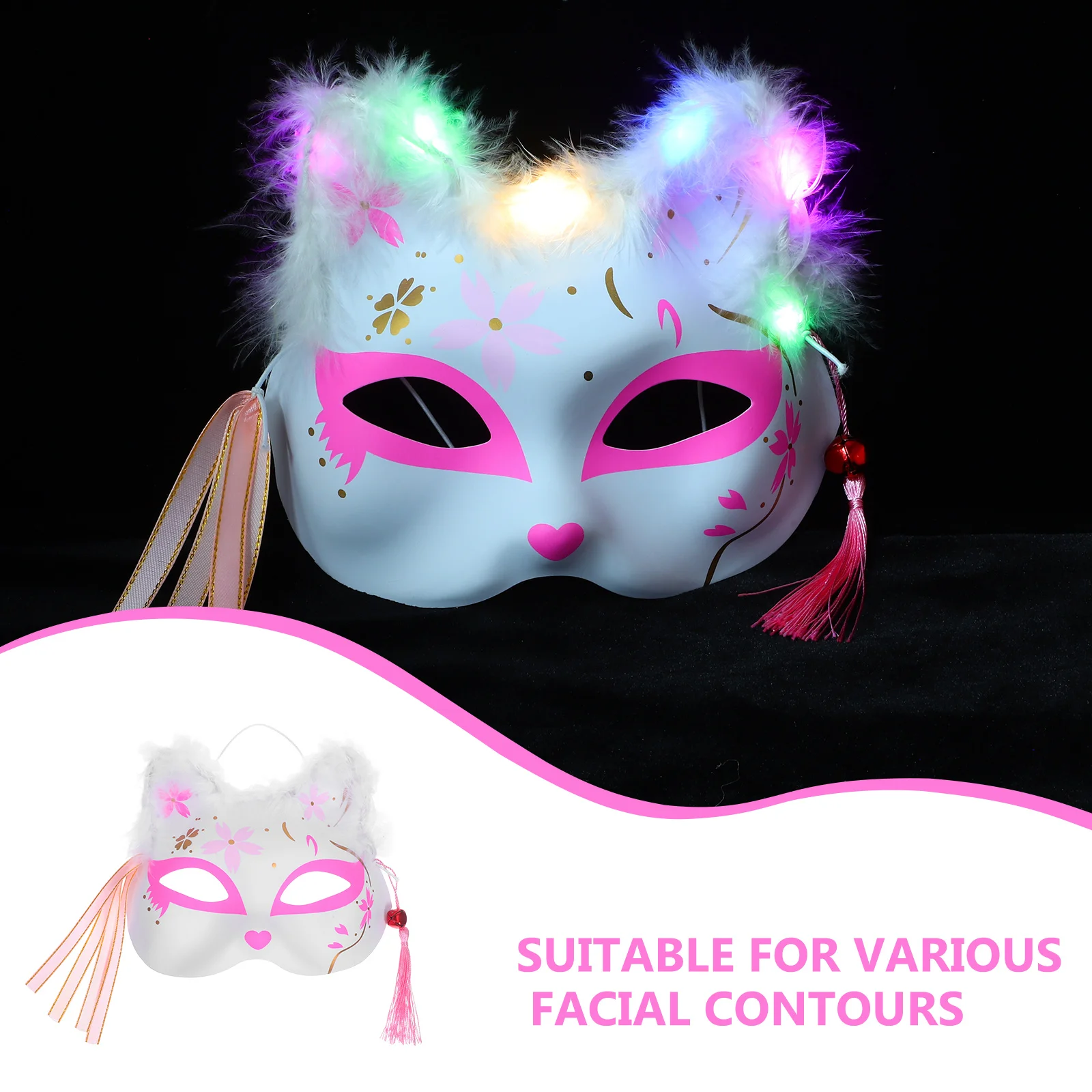 

10Pcs Glowing Japanese Fox Mask Half Face Cosplay Mask Halloween Carnival Party Accessory Costume Accessory