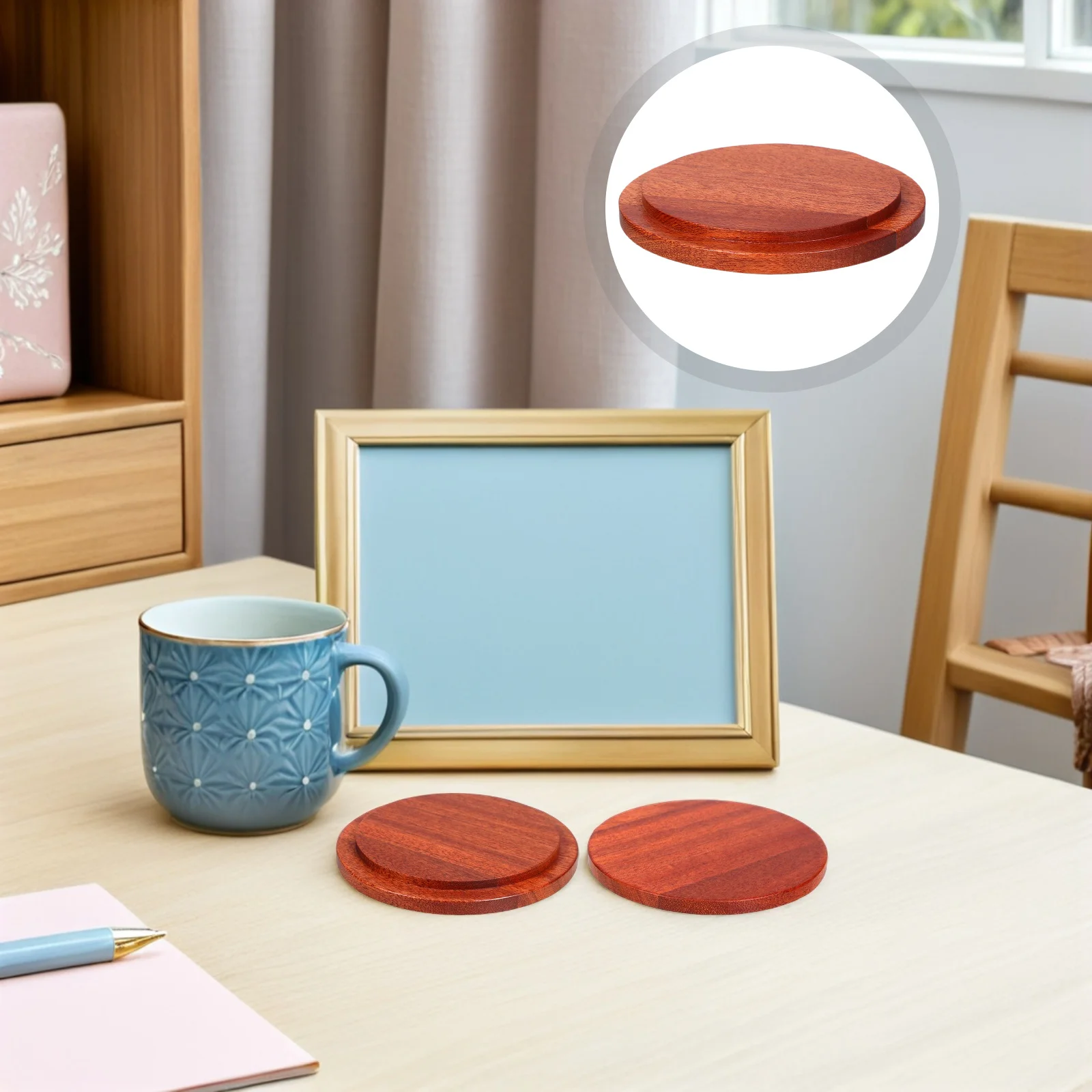 

4Pcs Round Wood Lid Durable Red Wood Grain Elegant Design Snug Fit for Mugs Cups Hot Cold Drinks Coffee Mugs Lid