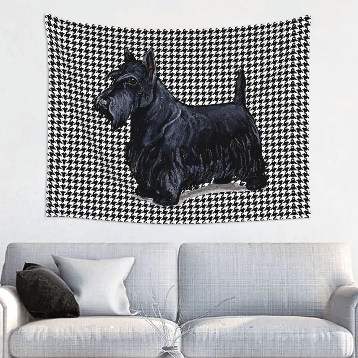 Personalizzato Scottish Terrier pied de poule arazzi per biancheria da letto Pet Scottie Dog Hippie appeso a parete arazzo decorazione della casa