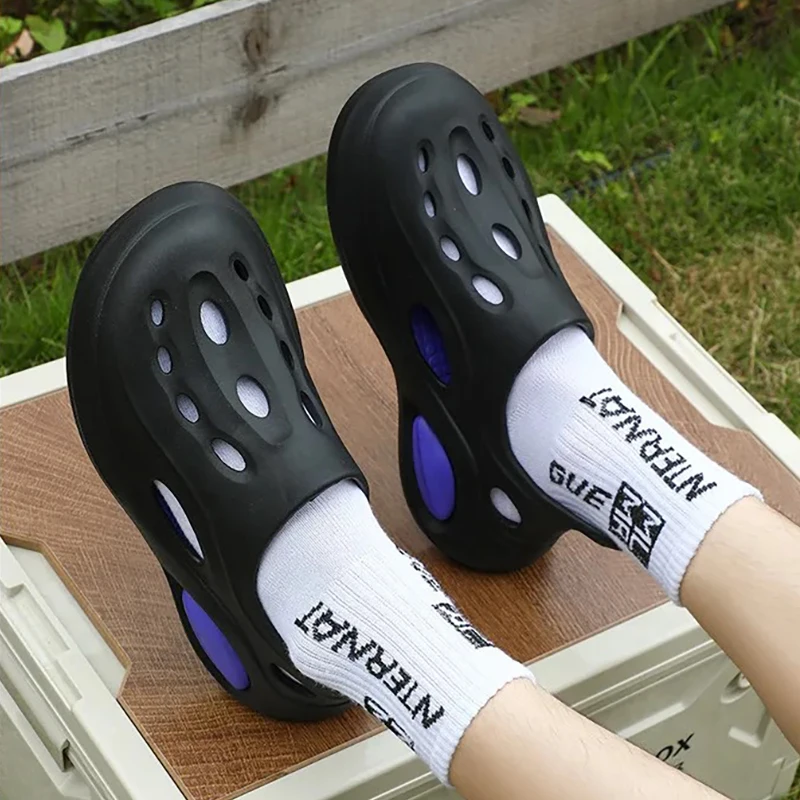 

Мужские летние уличные сандалии, нескользящие дышащие спортивные тапочки без шнуровки, стильные универсальные сандалии для школьников