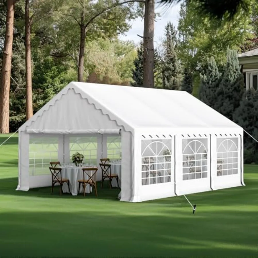 

Party Tent for outdoor weddings and events, heavy-duty polyethylene fabric, white, 16x20FT with removable sidewalls, 3 carry ba