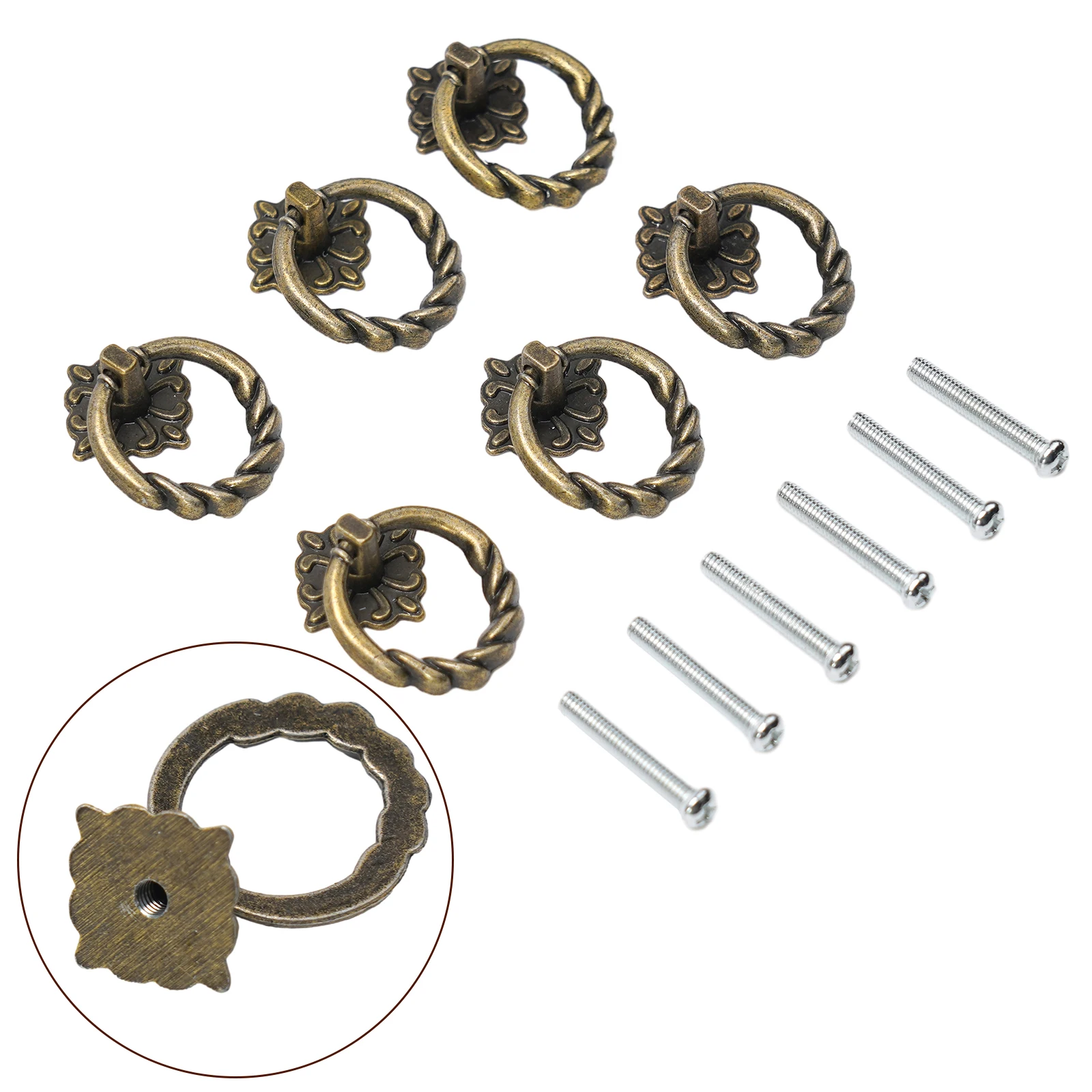 

6-х шт., винтажная ручка для шкафа в стиле ретро, дверная фурнитура для ящика, фурнитура для шкафа из цинкового сплава и для кольцевой ручки для мебели