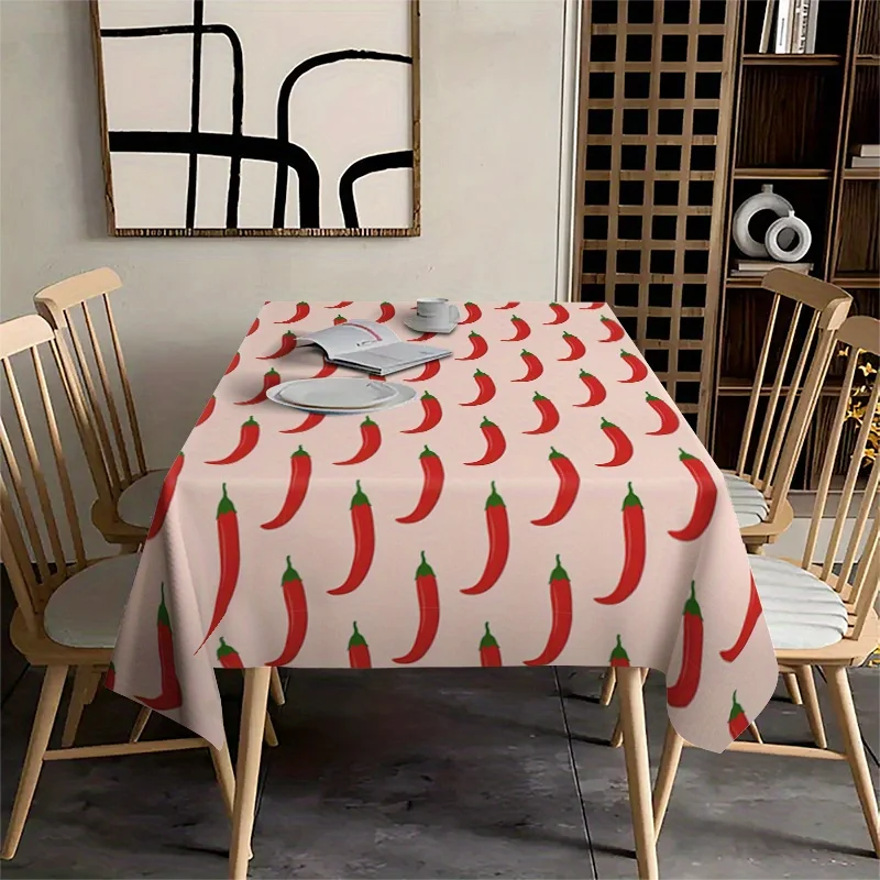 One fashionable digital-printed tablecloth with a red chili pattern - washable and reusable.