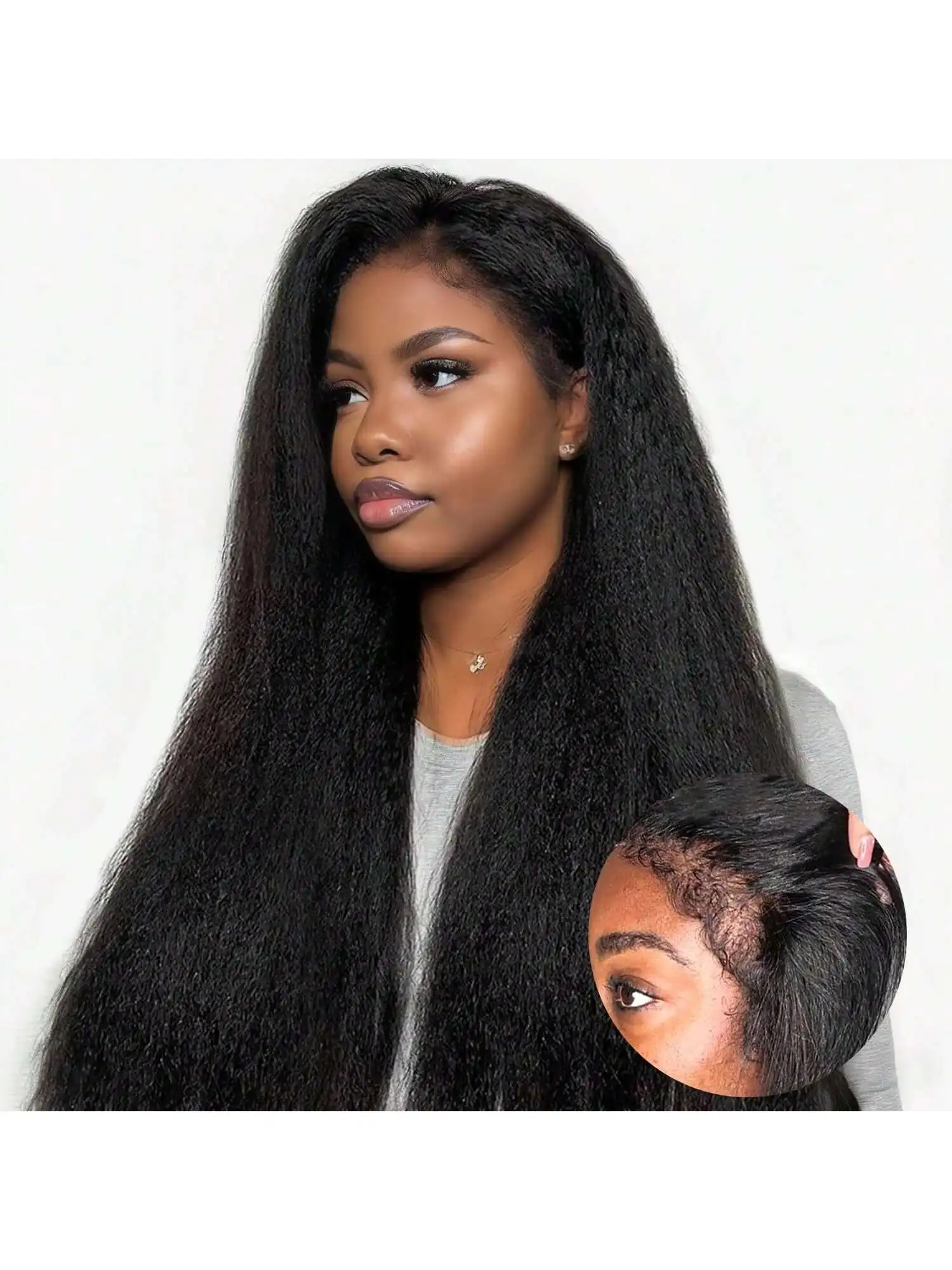 

Kinky Straight Lace Front Wigs Human Hair Pre Plucked With Baby Hair 250% Density Yaki Straight 13x4 Transparent HD Glueless
