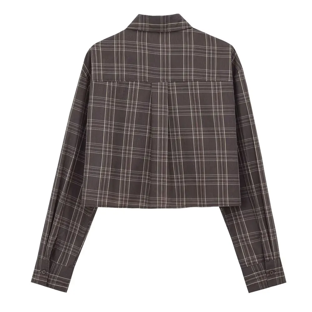 カジュアルなチェック柄のショートシャツ、ヨーロッパとアメリカのファッション、女性のための人気デザインの服